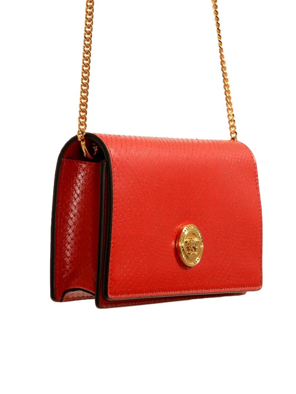 Versace Red 100% Leather Snake Skin Print Gold Medusa Chain Clutch Shoulder Bag - Picture 5 of 9
